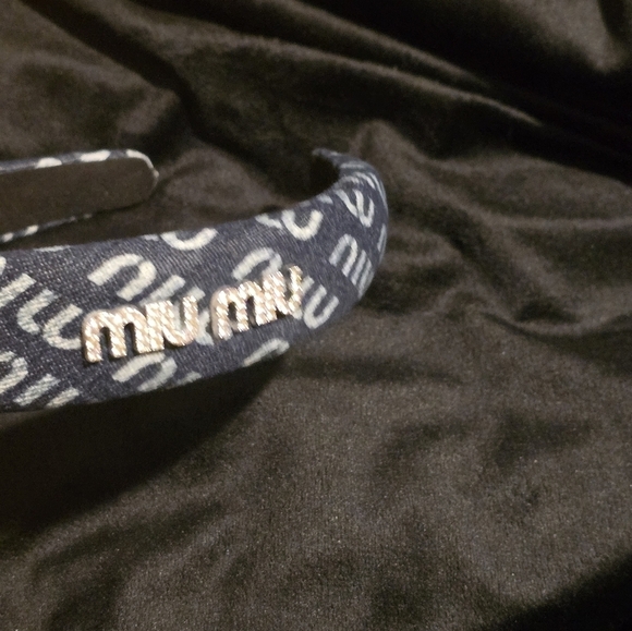 Miu Miu Navy and Silver Logo Headband main image 5